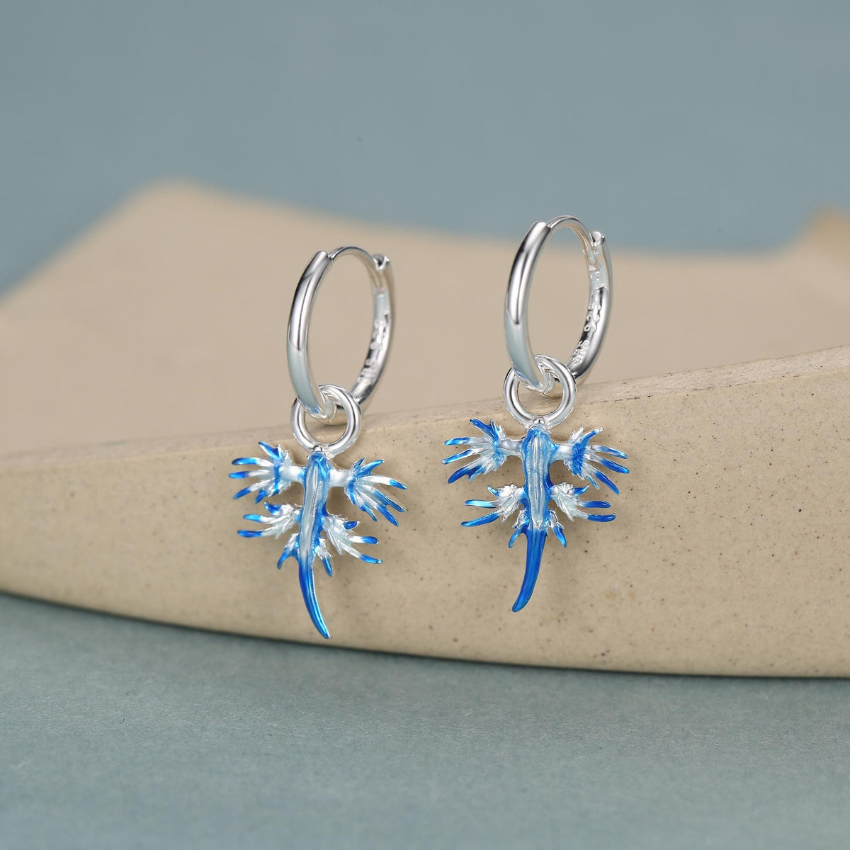 Sterling Silver Blue Glaucus Ocean Huggie Earrings