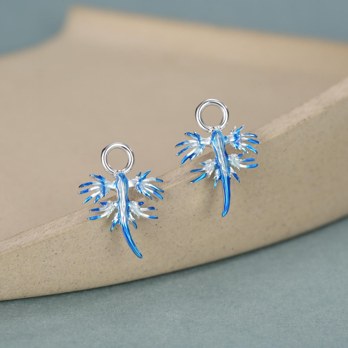 Sterling Silver Blue Glaucus Ocean Huggie Earrings
