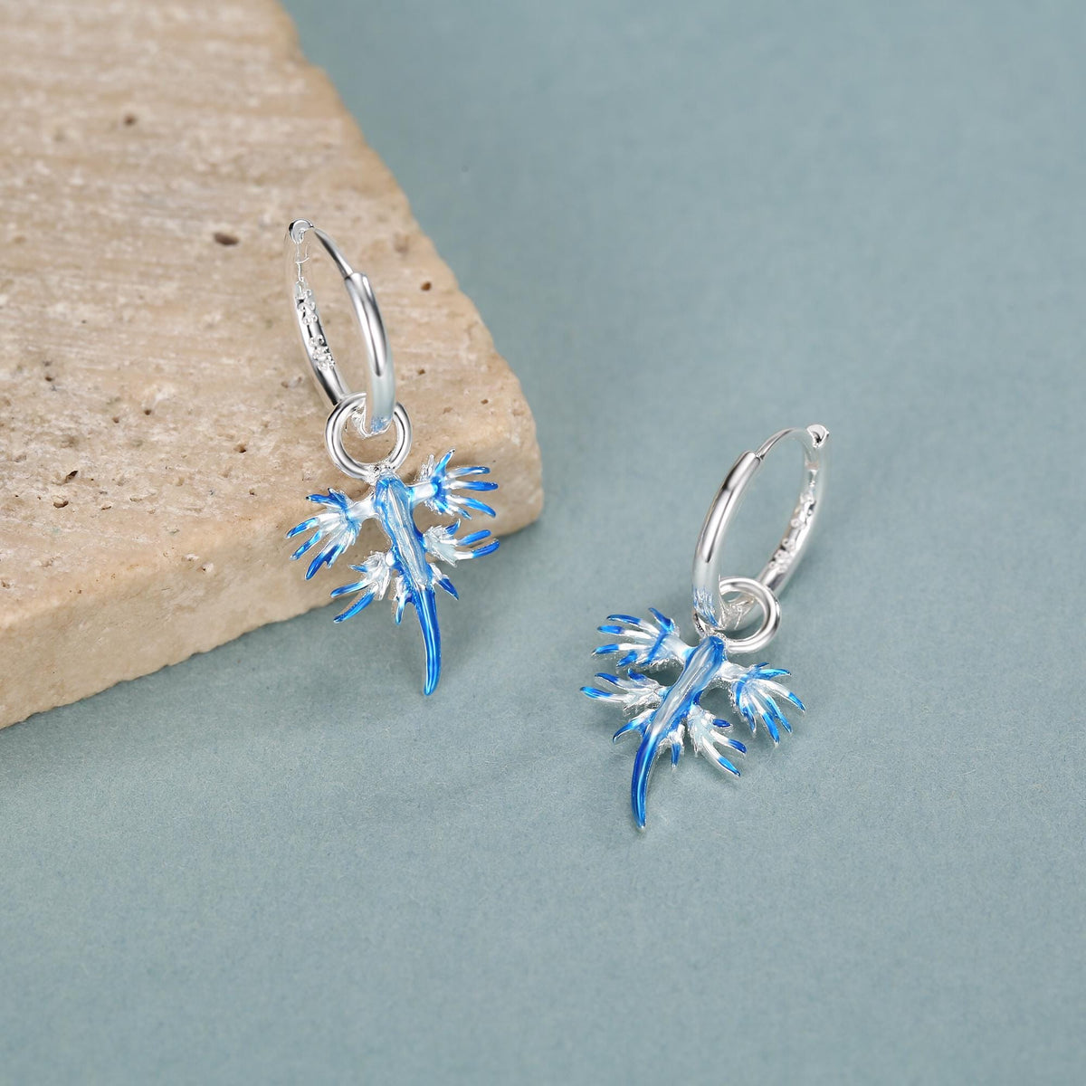 Sterling Silver Blue Glaucus Ocean Huggie Earrings