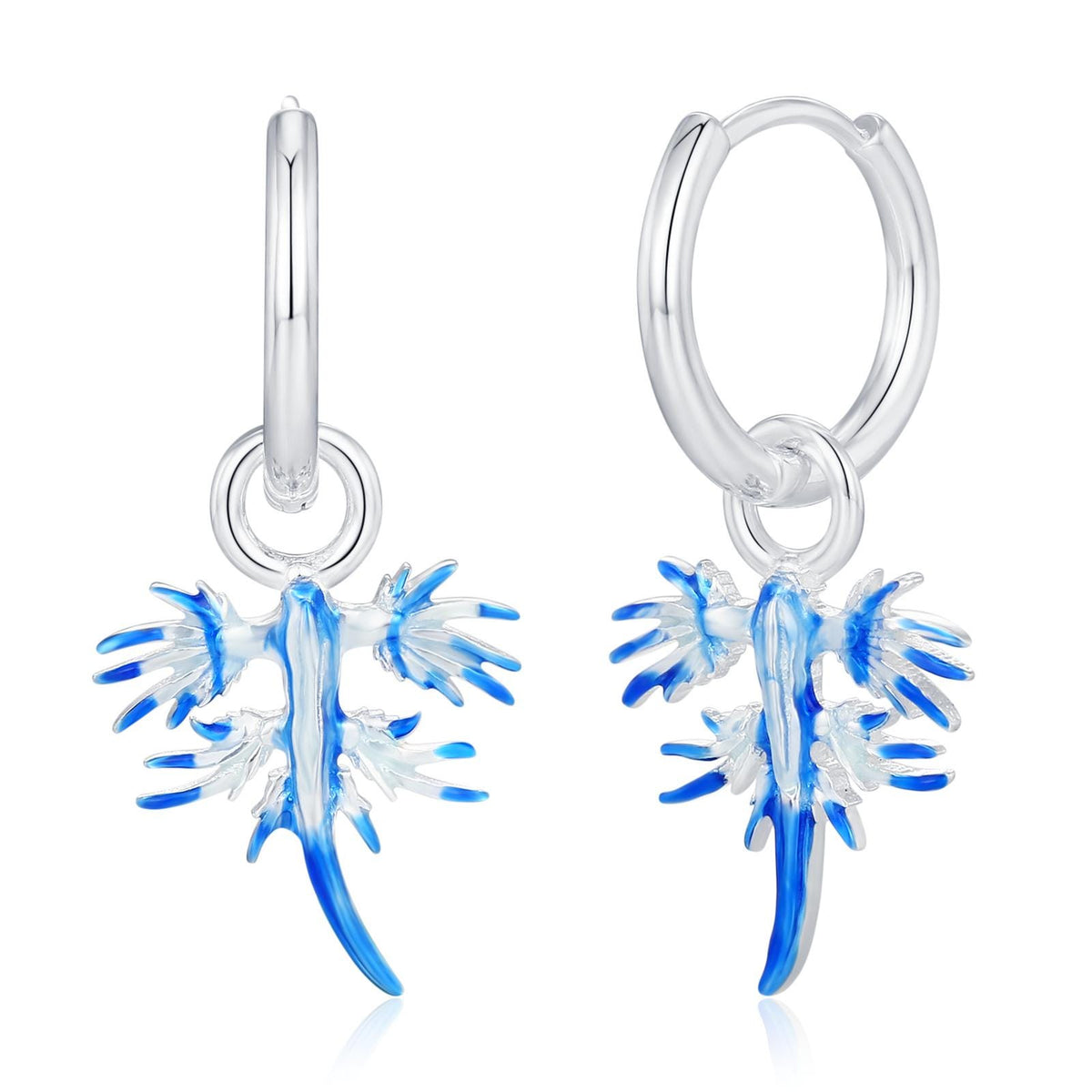 Sterling Silver Blue Glaucus Ocean Huggie Earrings