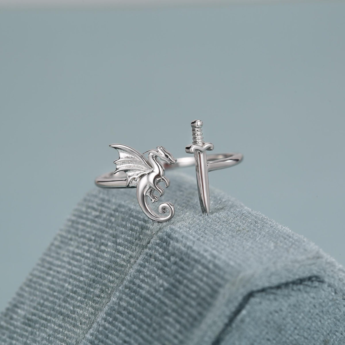 Sterling Silver Dragon and Sword Ring