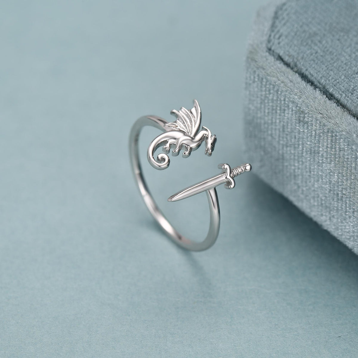 Sterling Silver Dragon and Sword Ring