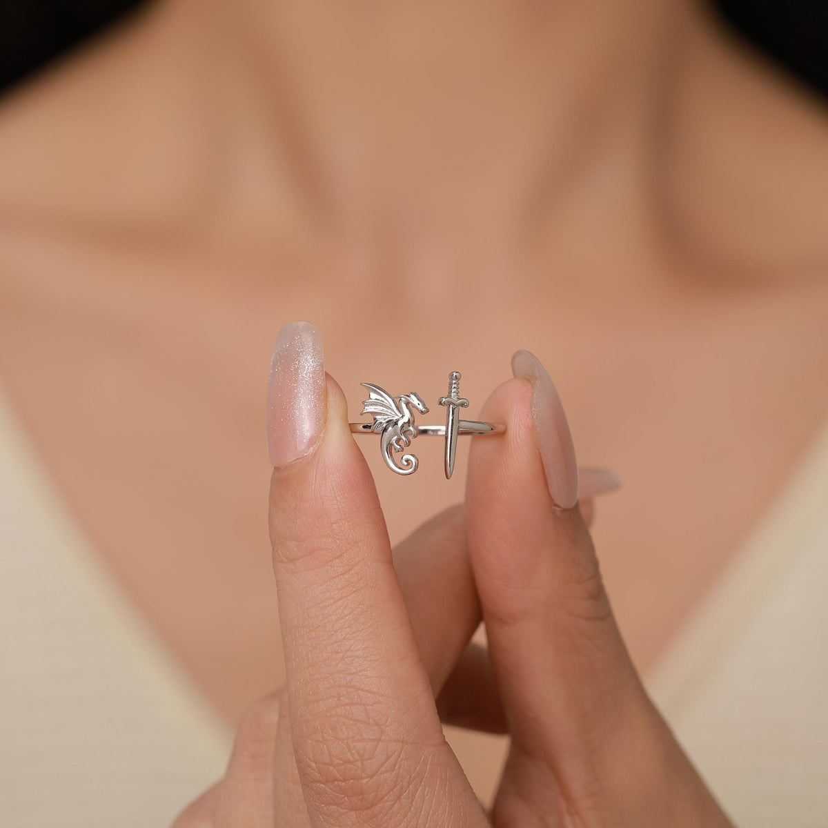 Sterling Silver Dragon and Sword Ring