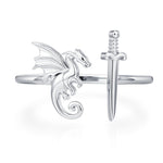 Sterling Silver Dragon and Sword Ring