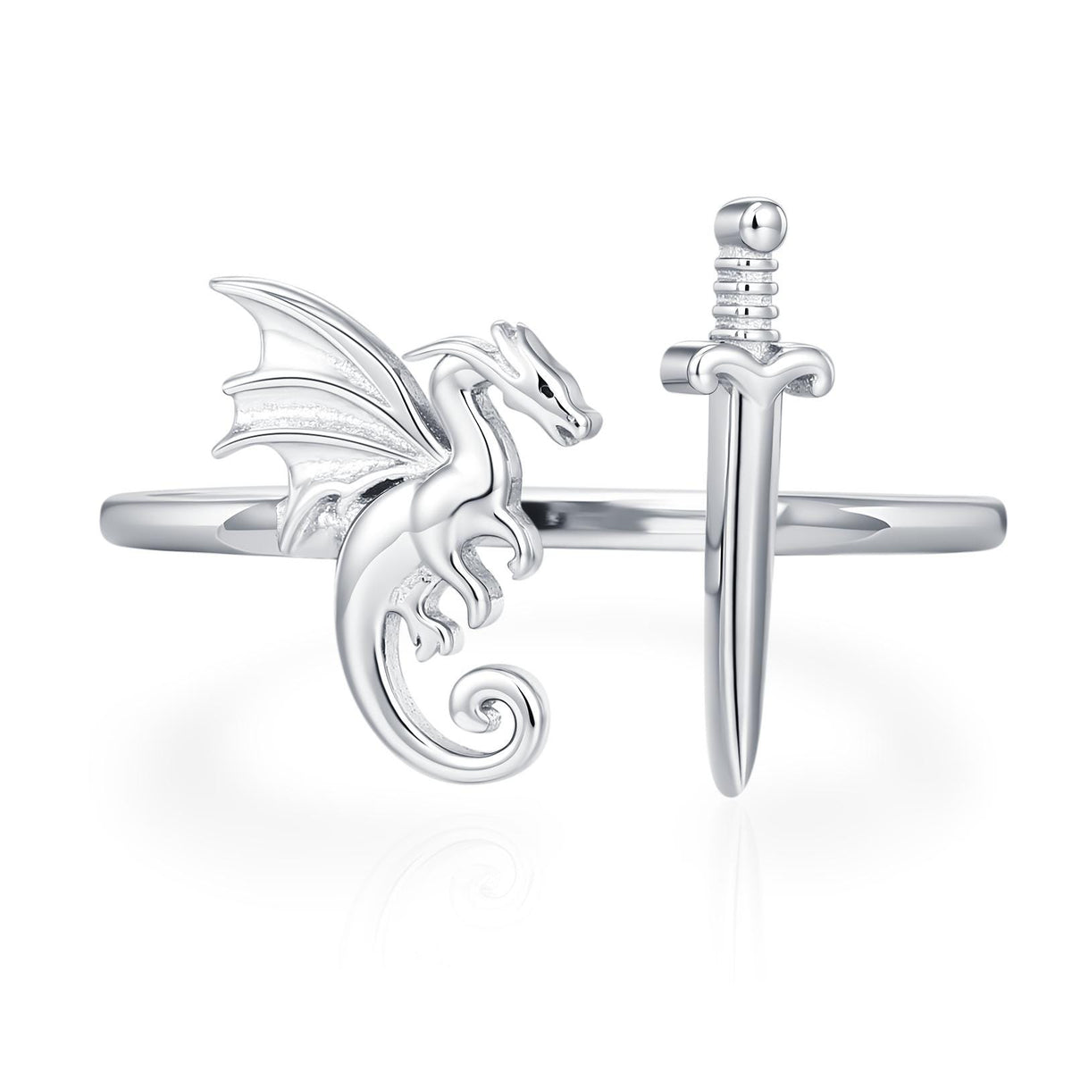 Sterling Silver Dragon and Sword Ring