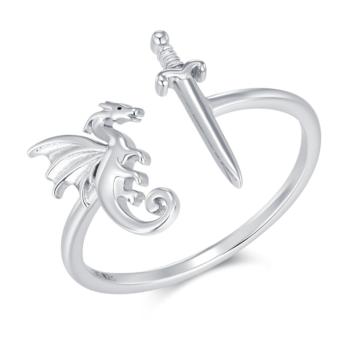 Sterling Silver Dragon and Sword Ring