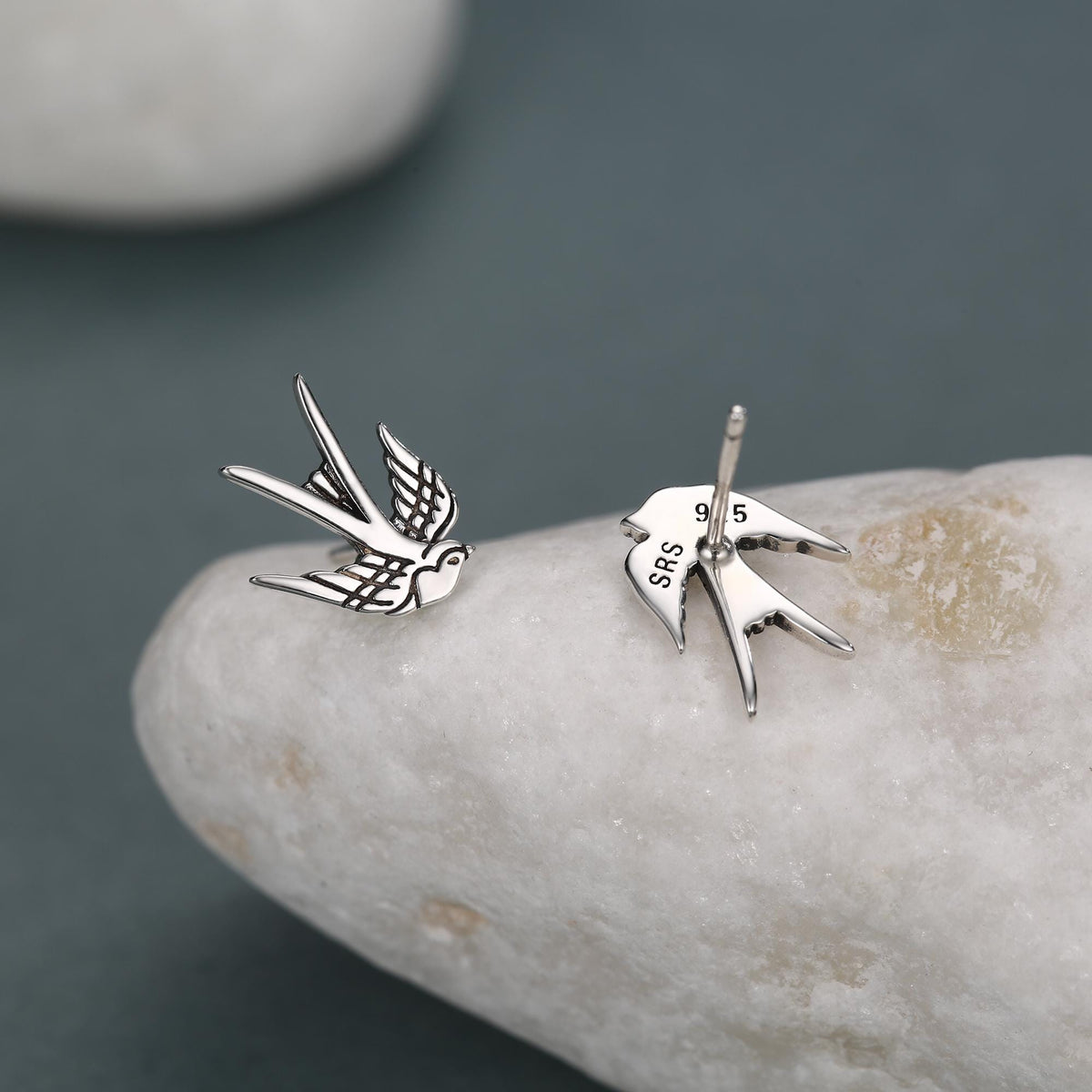 Sterling Silver Swallow Stud Earrings