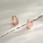 Sterling Silver Double Row CZ Huggie Earrings