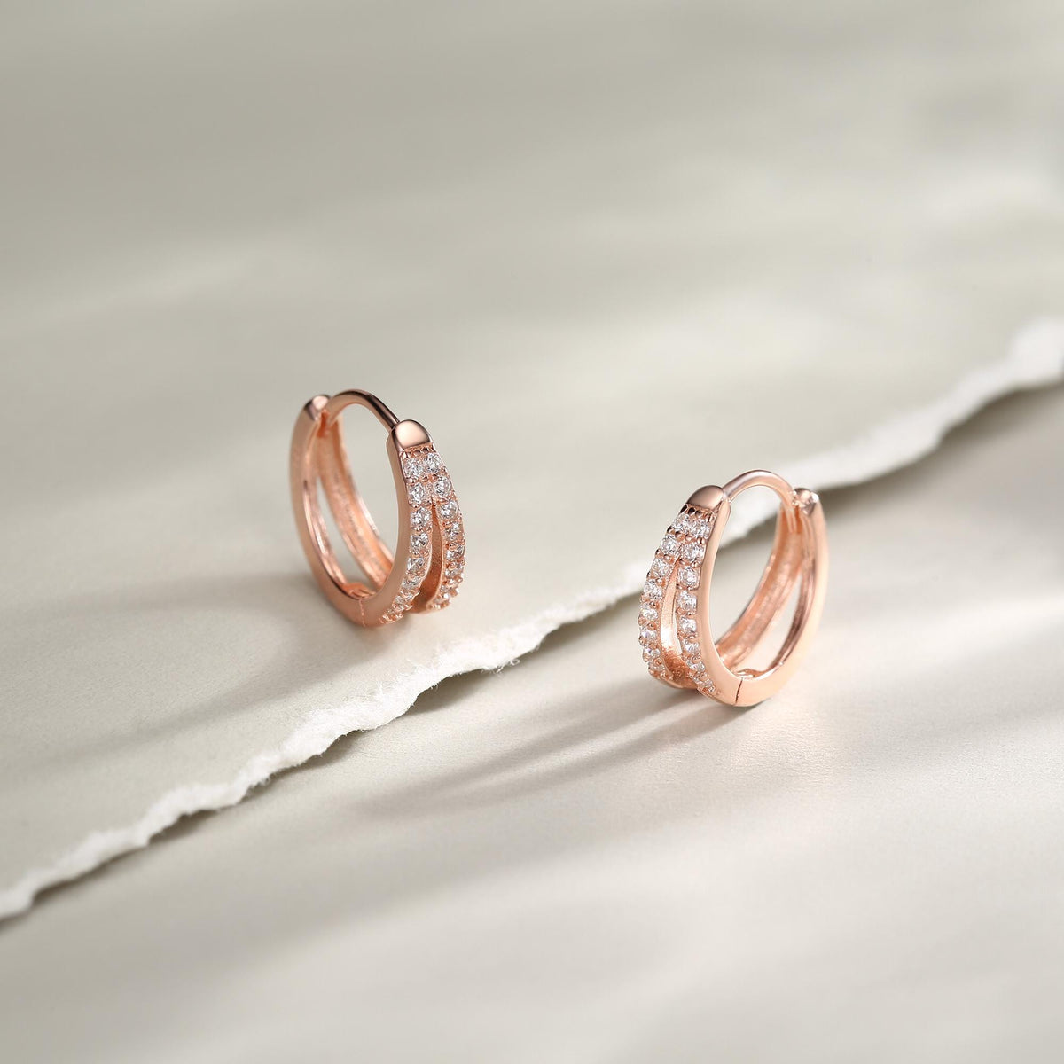 Sterling Silver Double Row CZ Huggie Earrings