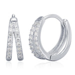 Sterling Silver Double Row CZ Huggie Earrings