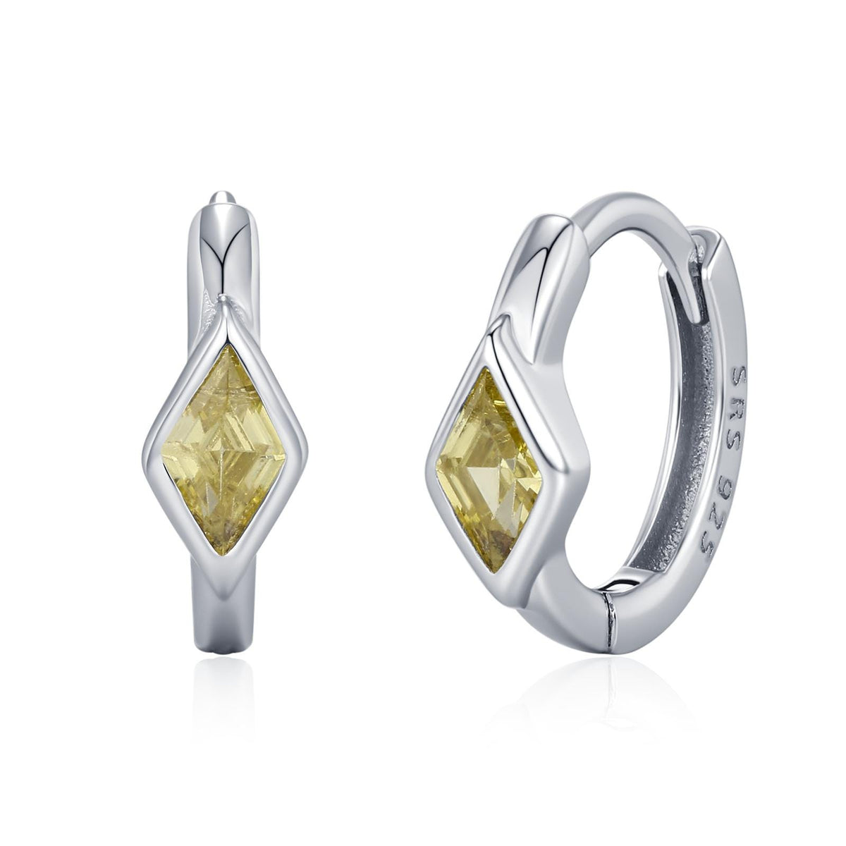 Sterling Silver Yellow CZ Diamond Huggie Earrings