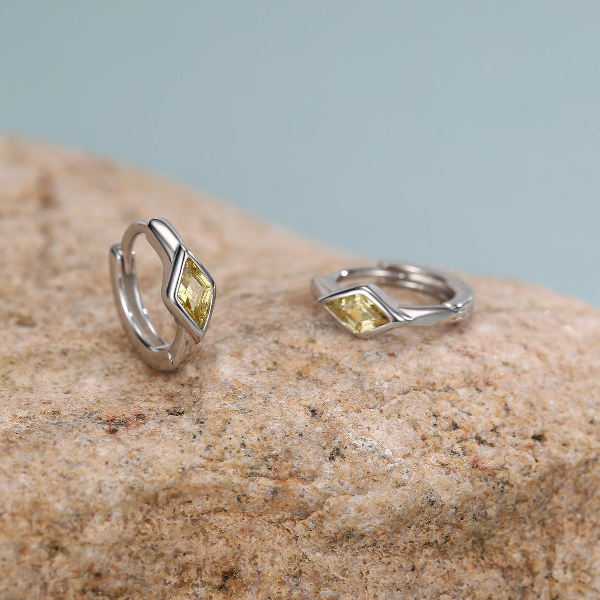 Sterling Silver Yellow CZ Diamond Huggie Earrings