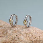 Sterling Silver Yellow CZ Diamond Huggie Earrings