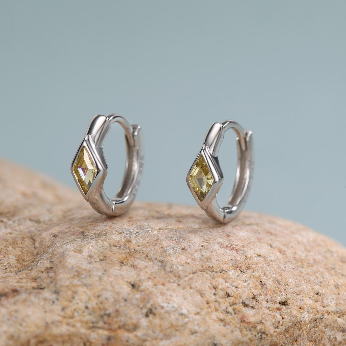 Sterling Silver Yellow CZ Diamond Huggie Earrings
