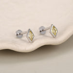 Sterling Silver Yellow CZ 16G Flat Back Labret Earring