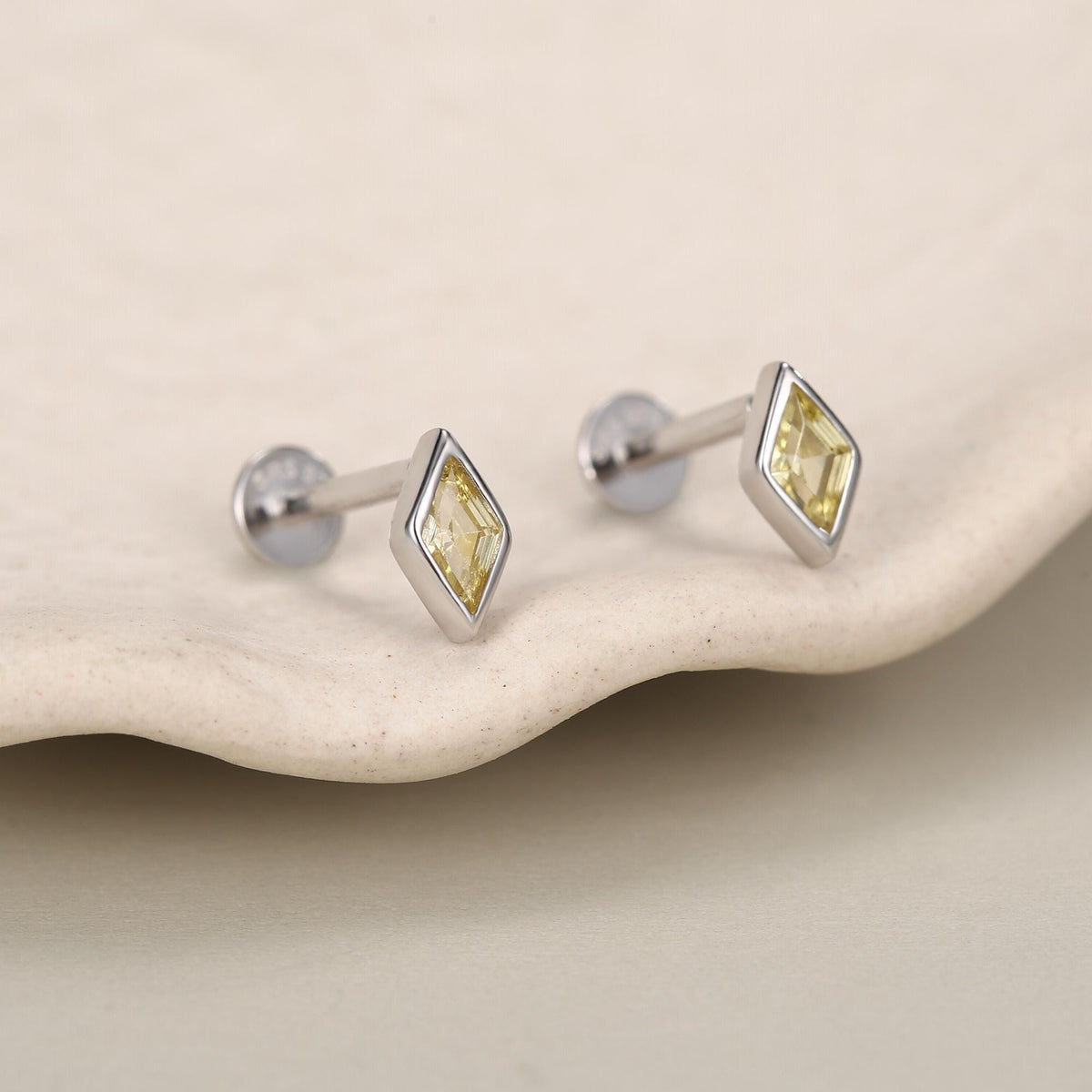 Sterling Silver Yellow CZ 16G Flat Back Labret Earring