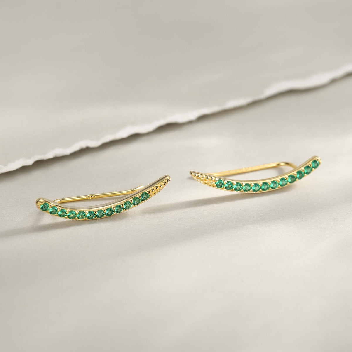 Emerald Green CZ Crawler Earrings in Sterling Silver, Silver or Gold, Dotted Ear Crawlers, Emerald Green Crystal Crawler, Minimalist Crawler