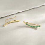 Emerald Green CZ Crawler Earrings in Sterling Silver, Silver or Gold, Dotted Ear Crawlers, Emerald Green Crystal Crawler, Minimalist Crawler