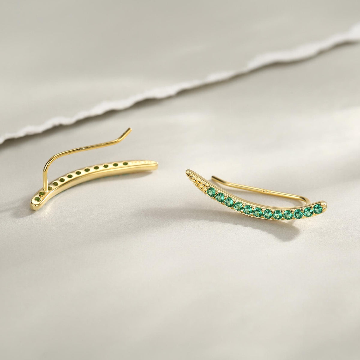 Emerald Green CZ Crawler Earrings in Sterling Silver, Silver or Gold, Dotted Ear Crawlers, Emerald Green Crystal Crawler, Minimalist Crawler