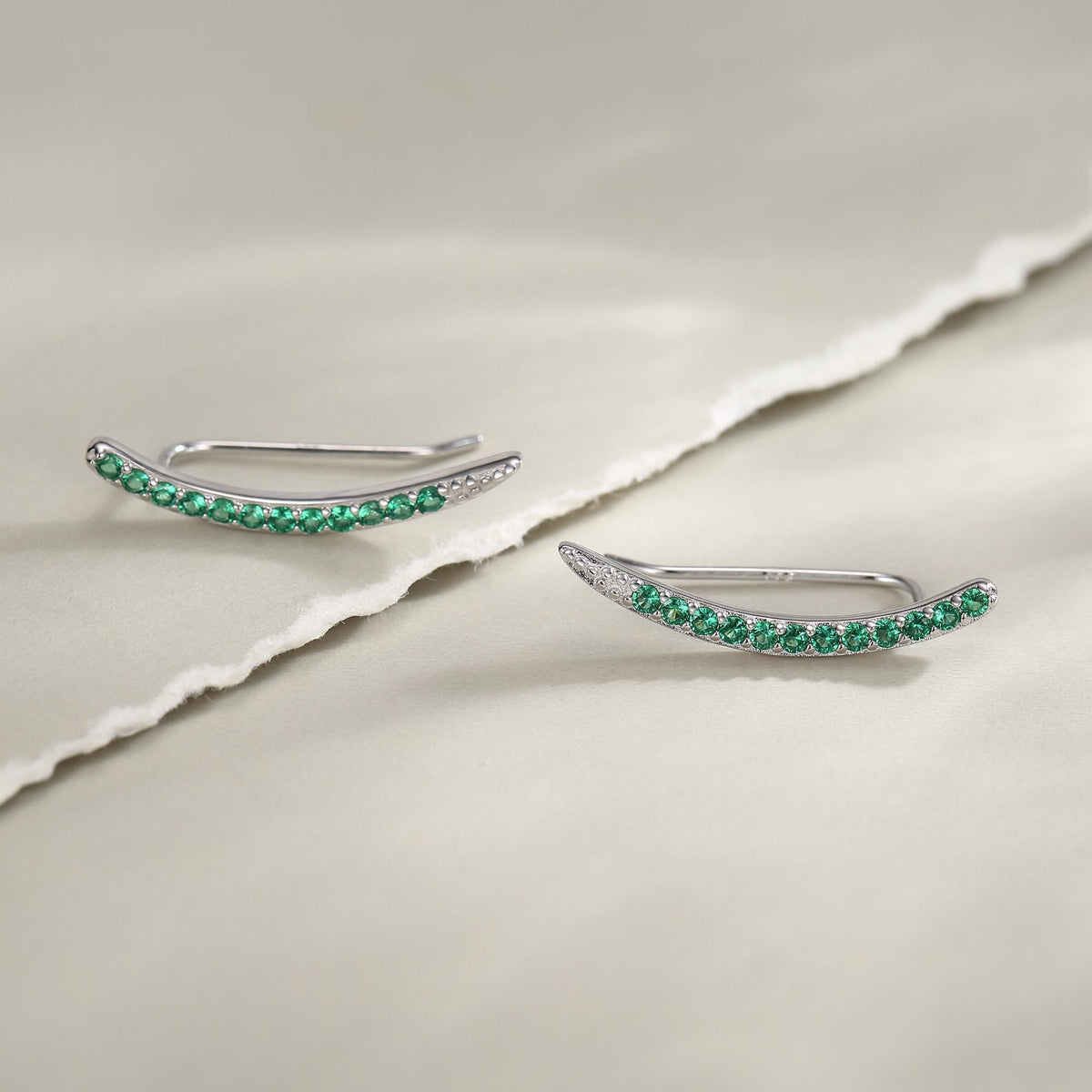 Emerald Green CZ Crawler Earrings in Sterling Silver, Silver or Gold, Dotted Ear Crawlers, Emerald Green Crystal Crawler, Minimalist Crawler
