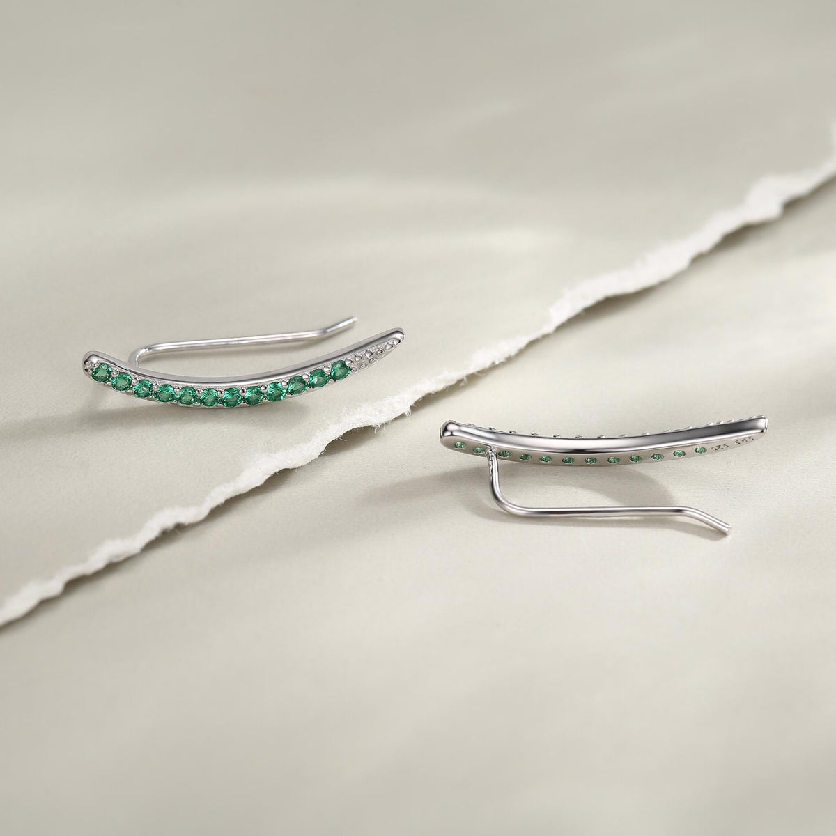 Emerald Green CZ Crawler Earrings in Sterling Silver, Silver or Gold, Dotted Ear Crawlers, Emerald Green Crystal Crawler, Minimalist Crawler