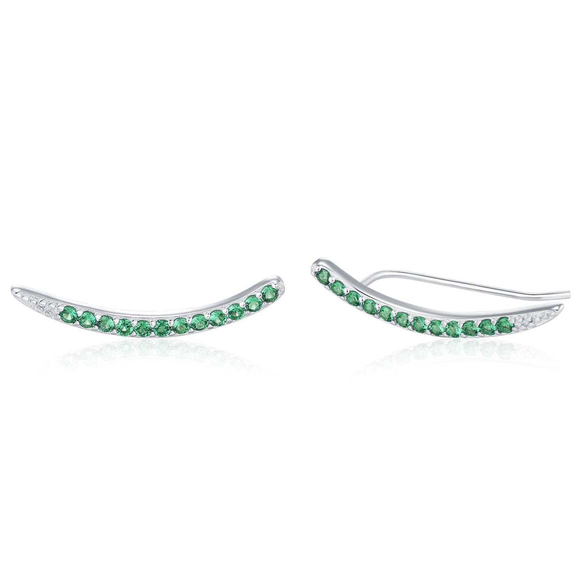 Emerald Green CZ Crawler Earrings in Sterling Silver, Silver or Gold, Dotted Ear Crawlers, Emerald Green Crystal Crawler, Minimalist Crawler
