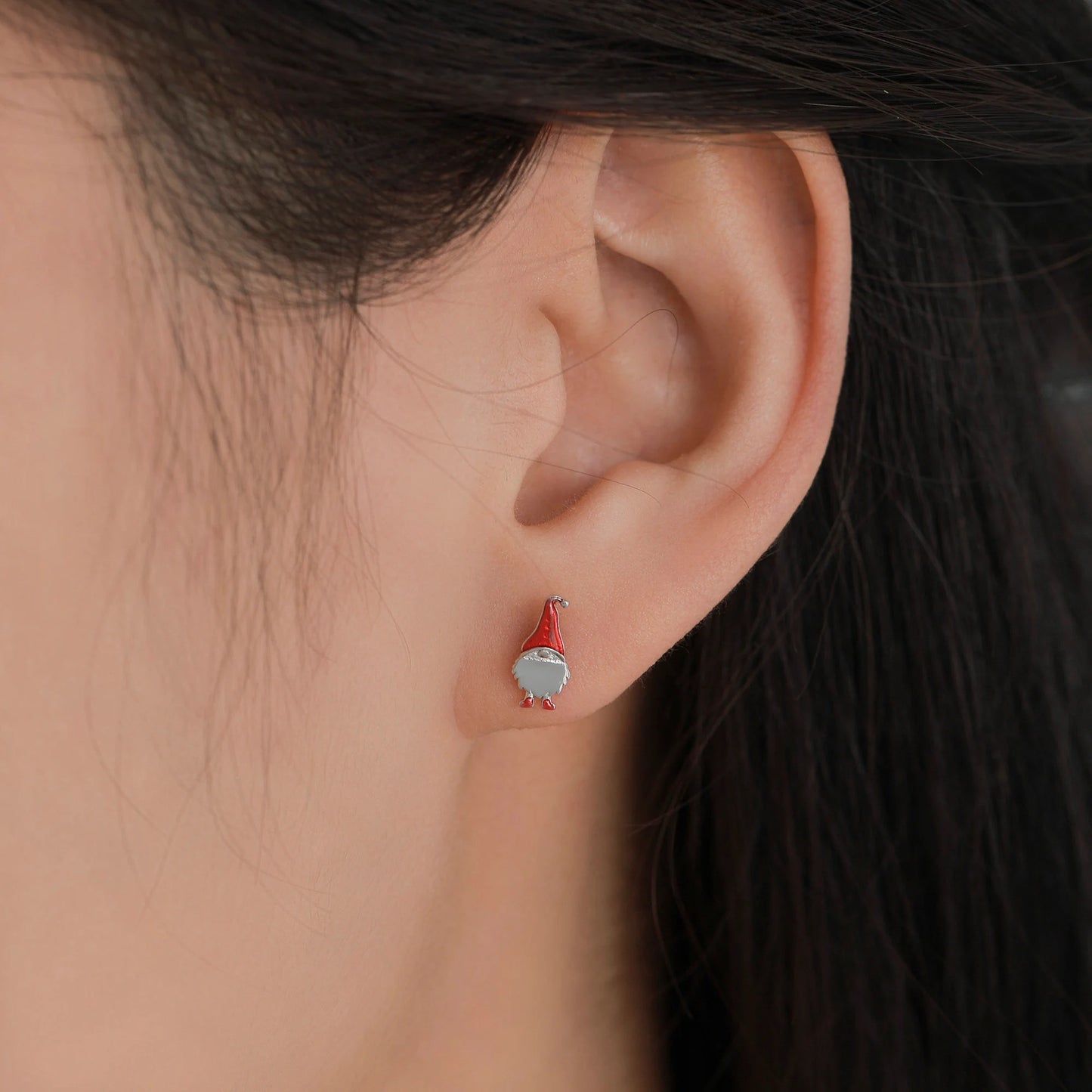 Tiny Gnome Jewellery Set in Sterling Silver — Rhodium-Coated Earrings & Necklace