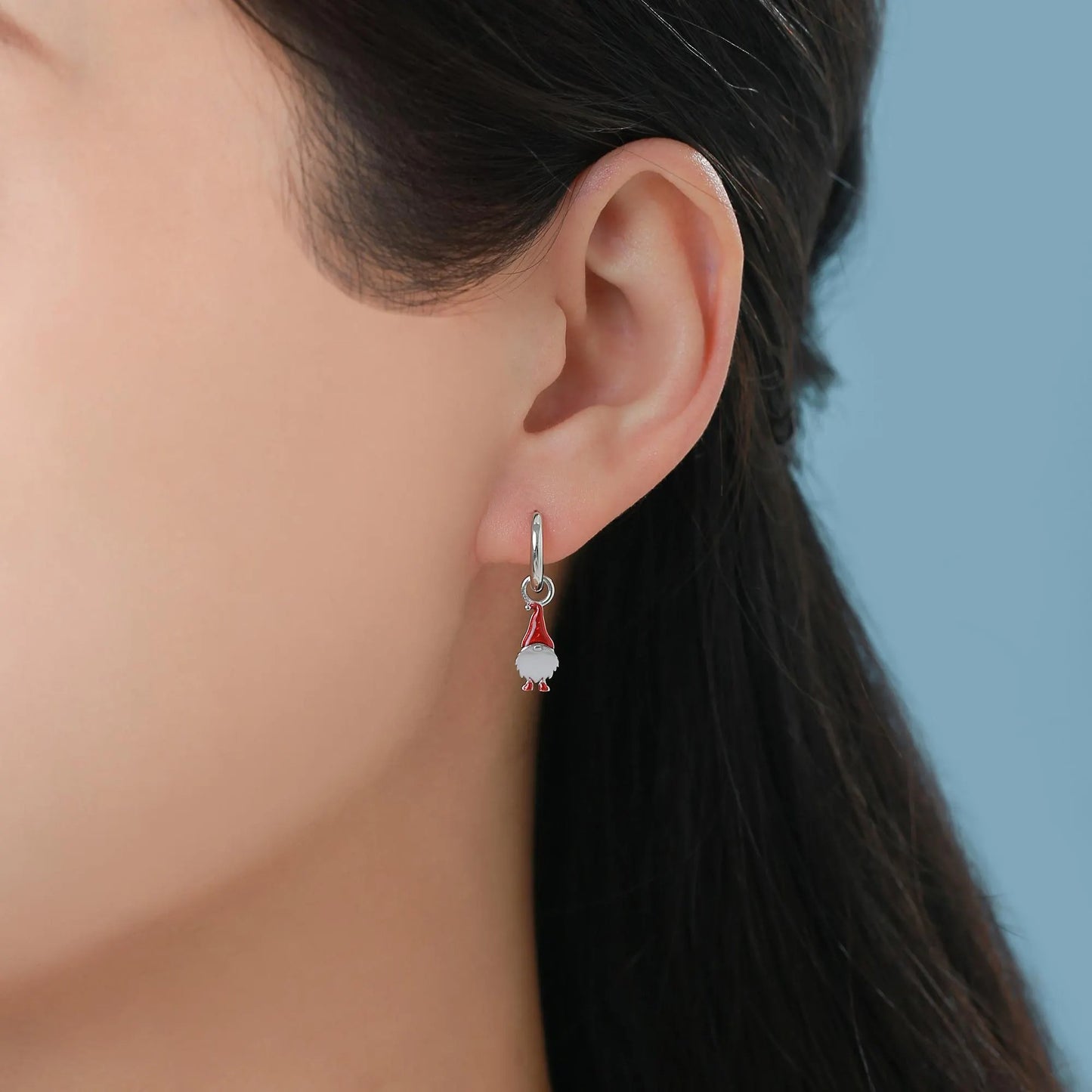 Tiny Gnome Jewellery Set in Sterling Silver — Rhodium-Coated Earrings & Necklace