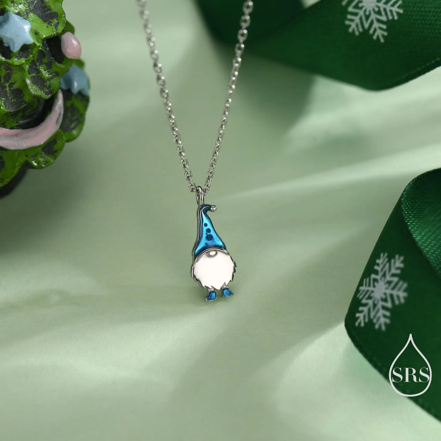 Tiny Gnome Jewellery Set in Sterling Silver — Rhodium-Coated Earrings & Necklace