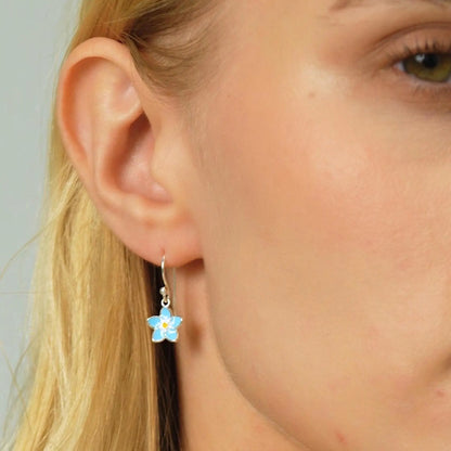 Forget-Me-Not Enamel Flower Jewellery Set in Sterling Silver — Rhodium-Coated Necklace, Earrings & Bracelet