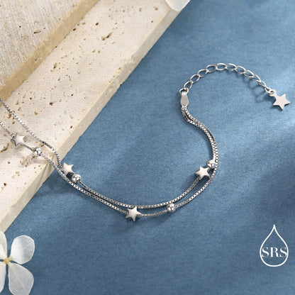 Sterling Silver Tiny Little Twinkle Stars Charm Bracelet, Anklet or Necklace - Adjustable - Sweet, Cute and Whimsical jewellery