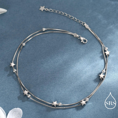 Sterling Silver Tiny Little Twinkle Stars Charm Bracelet, Anklet or Necklace - Adjustable - Sweet, Cute and Whimsical jewellery