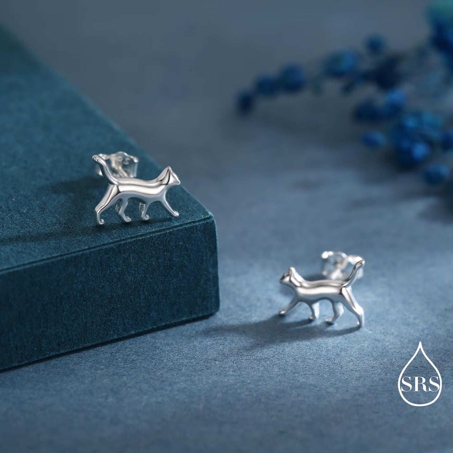 Cat Stud Earrings and Pendant Necklace in Sterling Silver, Nature Inspired Jewellery, Dainty and Delicate