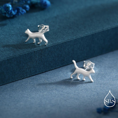 Cat Stud Earrings and Pendant Necklace in Sterling Silver, Nature Inspired Jewellery, Dainty and Delicate