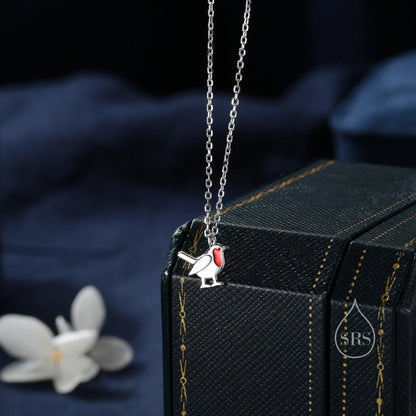 Robin Bird Enamel Jewellery Set in Sterling Silver — Rhodium-Coated Earrings and Necklace