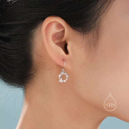 Tiny Flower Wreath Stud Earrings and Necklace Set in Sterling Silver, Silver or Gold or Rose Gold, Gift Set