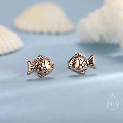 Japanese Taiyaki Fish Desert Stud Earrings in Sterling Silver, Silver, Gold or Rose Gold, Cute and Fun Food Jewellery, Fish earrings