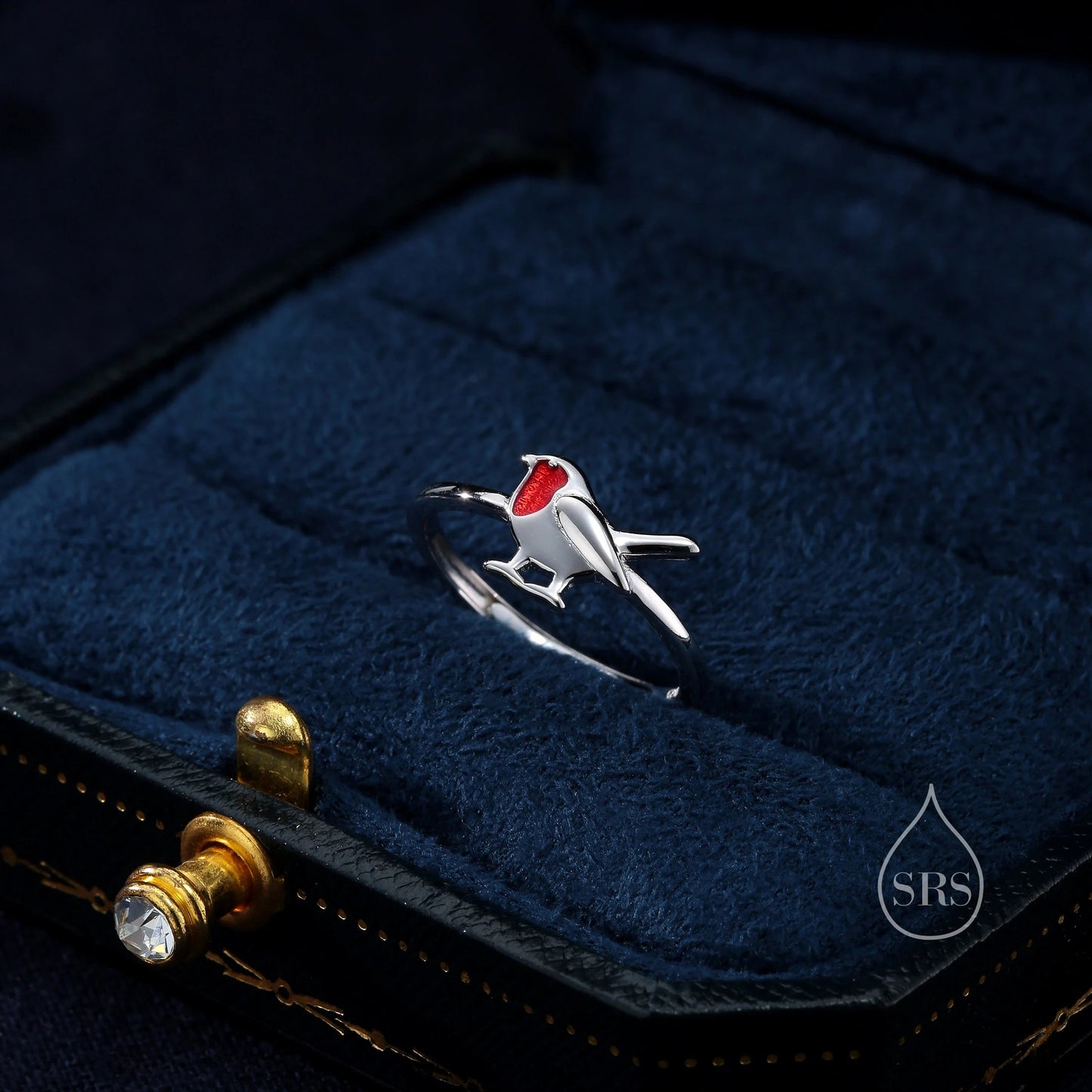 Robin Bird Enamel Jewellery Set in Sterling Silver — Rhodium-Coated Earrings and Necklace