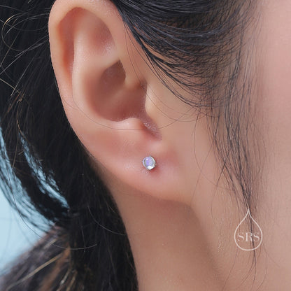Moonstone Screw back Earrings in Sterling Silver, Aurora Barbell Earrings, Screw back Crystal Dot Earrings, Minimalist Piercing Jewellery