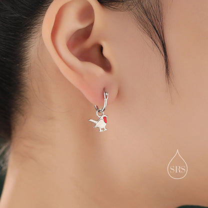 Robin Bird Enamel Jewellery Set in Sterling Silver — Rhodium-Coated Earrings and Necklace