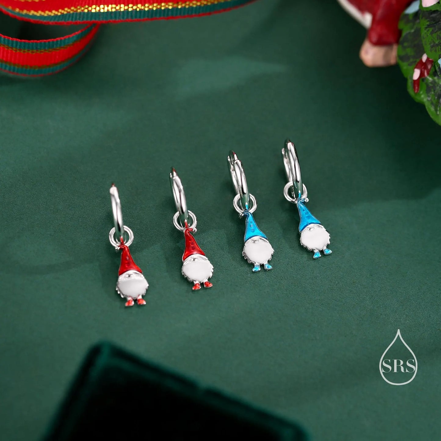 Tiny Gnome Jewellery Set in Sterling Silver — Rhodium-Coated Earrings & Necklace