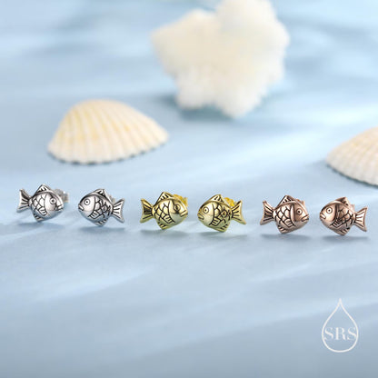 Japanese Taiyaki Fish Desert Stud Earrings in Sterling Silver, Silver, Gold or Rose Gold, Cute and Fun Food Jewellery, Fish earrings