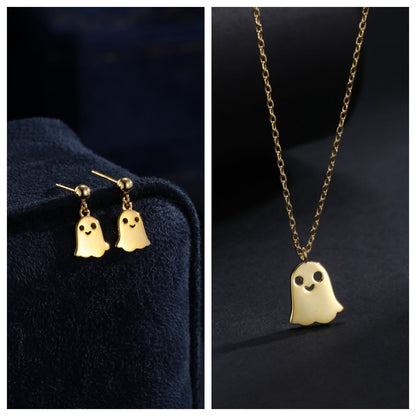 Sterling Silver Little Ghost Stud Earrings, Drop Stud Earrings and Necklace, Set Available