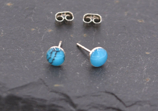 Tiny Little Turquoise Dot Stud Earrings in Sterling Silver - Geometric Circle Design