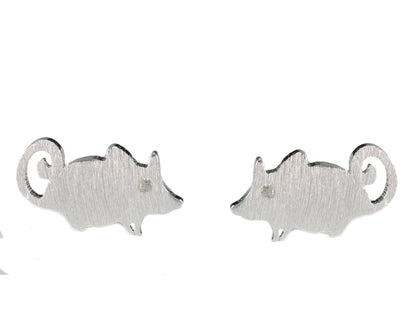 Super Cute Little Mouse Stud Earrings in Sterling Silver with CZ Crystals - Fun, Quirky and Whimsical Jewellery