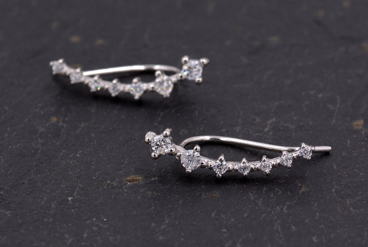 Sterling Silver Ear Crawler Earrings with Sparkly CZ Crystals, Silver, Gold or Rose Gold