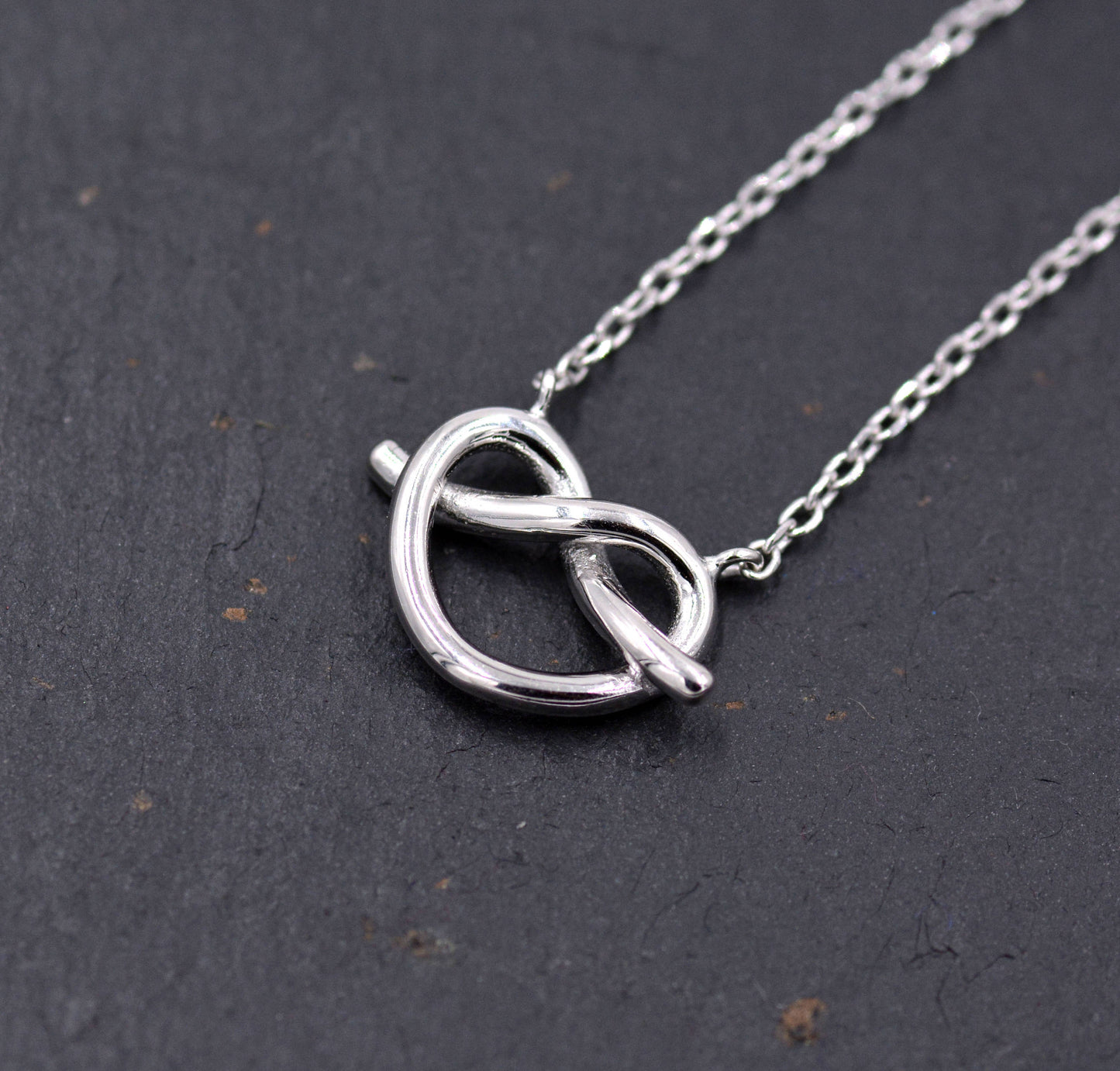 Sterling Silver Little Heart Knot Pretzel Pendant Necklace