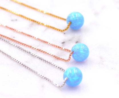 Tiny Opal Bead necklace. Delicate, Minimalist Sterling Silver Necklace. white  or blue Opal.  Gold Plated or Rose Gold Plated.