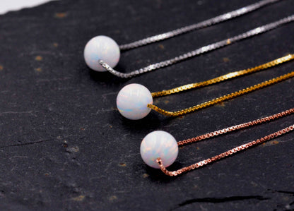 Tiny Opal Bead necklace. Delicate, Minimalist Sterling Silver Necklace. white  or blue Opal.  Gold Plated or Rose Gold Plated.