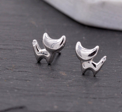 Sterling Silver Cute Little Fox Stud Earrings,  Fun and Quirky, Anti-tarnish Finish H18